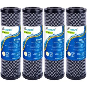 1 Micron 10" x 2.5" Whole House CTO Carbon Water Filter Cartridge Replacement for Home Countertop System, Dupont WFPFC8002, WFPFC9001, FXWTC, SCWH-5, WHEF-WHWC, WHCF-WHWC, CTO10, T01, 4PACK