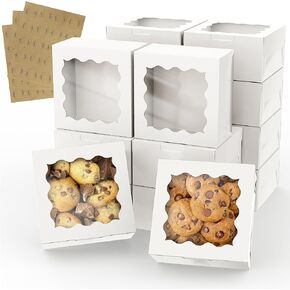10 Set Cake Boxes with Window, 10" x 10" x 8" White Tall Bakery Box Set (10pcs Boxes & 10pcs Boards), Paperboard Cake Baker Box for Bakery, Cakes, Pastries