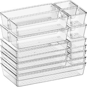 Criusia 26 Pack Large Clear Plastic Drawer Organizer Bins -Heavy Duty Acrylic Kitchen Drawer Organizers and Storage for Utensils -Bathroom Drawer Organizer Trays for Makeup Office Organization in Kuwait
