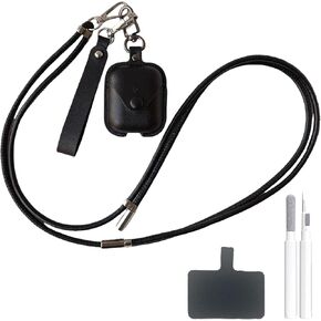 for AirPods Pro 2nd Generation Case, Compatible with Airpods Pro Case 2nd/1st Gen (2023/2022/2019),Full Drop Protection Cover with Lanyard,Leather (Pink) (Black)