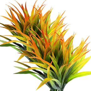 12pcs Artificial Grass Plants Fake Bushes Artificial Shrubs Artificial Fake Grass Plant Faux Wheat Grass for Outdoor UV Resistant Plastic Greenery Plants (Orange)