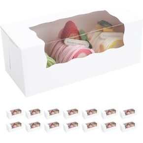 25 Valentine's Day Roll Cake Boxes, White Bakery Boxes with Window, 5x5x3.5 inches Cookies Boxes Pumpkin Roll Container Donut Boxes Pastry Cake Packaging