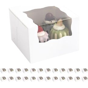 25 Valentine's Day Roll Cake Boxes, White Bakery Boxes with Window, 5x5x3.5 inches Cookies Boxes Pumpkin Roll Container Donut Boxes Pastry Cake Packaging