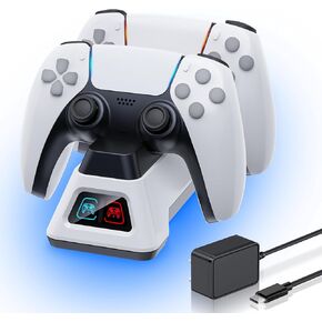 PAOBAS Controller Charger Station for PS5 Dualsense Controllers - PS5 Controller Dock with LED Light - Upgrade Accessory with Fast Charging AC Adapter