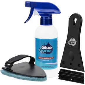 مجموعة التنظيف المتقدمة Glue Gone - تتضمن مزيل الغراء 10 أونصة، ووسادة تنظيف، ومكشطة 3 بوصات مع 3 شفرات بديلة - مجموعة كاملة للمطبخ، والتنظيف المنزلي - تزيل المواد اللاصقة والبقع والمزيد