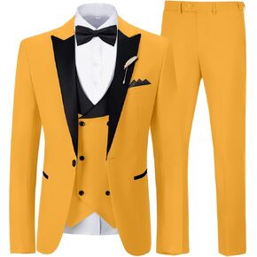 Mens Suit Slim Fit 3 Piece Suit Blazer Vest Pants Sets with Bow Tie Handkercher Brooch for Men for Wedding Prom Party