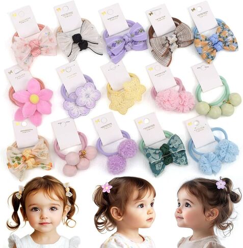 Baby Hair Ties with Bows for Toddler - 1.2 Inch Elastic Ponytail Holders Small Hair Ties For Baby Girls Infants Hair Accessories 30 Pieces in Saudi Arabia