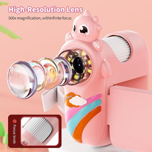 Microscope for Kids - 1080P Handheld Digital Microscope Portable Pocket 500X with 8 LED Lights 2'' LCD Screen Educational Science Christmas Birthday Gifts for Age 3 4 5 6 7 8 Girls Boys Purple in Saudi Arabia