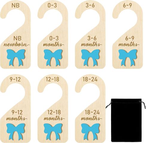R HORSE Wooden Baby Closet Dividers - 8Pcs Double-Sided 3D Pink Bow Baby Closet Organizer Newborn Clothes Size Hanger Dividers Nursery Decor Baby Shower Birthday Gift for Boy Girl (0-24 Months) in Saudi Arabia