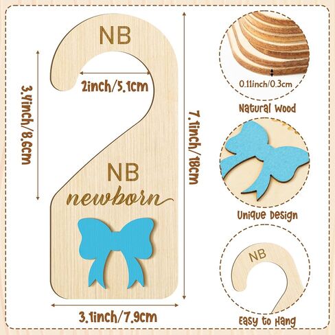 R HORSE Wooden Baby Closet Dividers - 8Pcs Double-Sided 3D Pink Bow Baby Closet Organizer Newborn Clothes Size Hanger Dividers Nursery Decor Baby Shower Birthday Gift for Boy Girl (0-24 Months) in Saudi Arabia