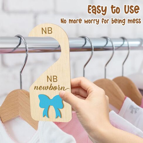 R HORSE Wooden Baby Closet Dividers - 8Pcs Double-Sided 3D Pink Bow Baby Closet Organizer Newborn Clothes Size Hanger Dividers Nursery Decor Baby Shower Birthday Gift for Boy Girl (0-24 Months) in Saudi Arabia