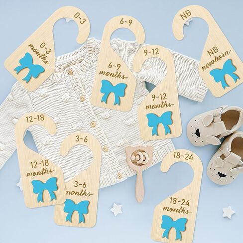 R HORSE Wooden Baby Closet Dividers - 8Pcs Double-Sided 3D Pink Bow Baby Closet Organizer Newborn Clothes Size Hanger Dividers Nursery Decor Baby Shower Birthday Gift for Boy Girl (0-24 Months) in Saudi Arabia