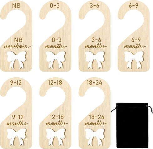 R HORSE Wooden Baby Closet Dividers - 8Pcs Double-Sided 3D Pink Bow Baby Closet Organizer Newborn Clothes Size Hanger Dividers Nursery Decor Baby Shower Birthday Gift for Boy Girl (0-24 Months) in Saudi Arabia