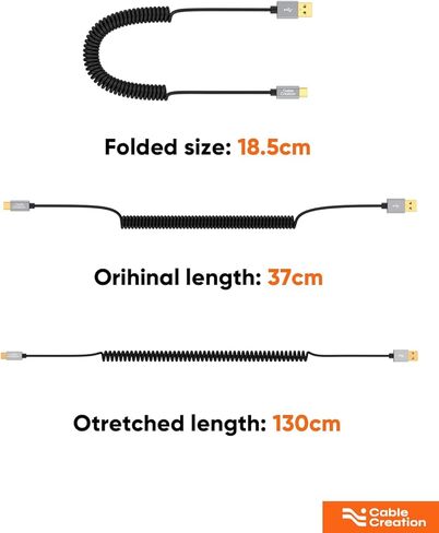 CableCreation، كابل ملفوف 5 أقدام، كابل USB C 3A شحن سريع ملفوف USB C إلى USB C مع غلاف ألومنيوم ممتاز ممتد من 1.5 إلى 5 أقدام لجهاز MacBook Pro Air، Galaxy S21 S20 S10 إلخ in Kuwait