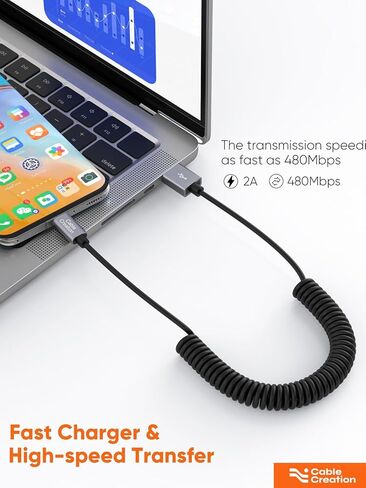 CableCreation، كابل ملفوف 5 أقدام، كابل USB C 3A شحن سريع ملفوف USB C إلى USB C مع غلاف ألومنيوم ممتاز ممتد من 1.5 إلى 5 أقدام لجهاز MacBook Pro Air، Galaxy S21 S20 S10 إلخ in Kuwait