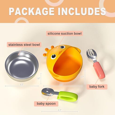 Suction Bowls Set for Baby Feeding，Little Frog Silicone Suction Baby Bowl and Food-Grade 304 Stainless Steel Bowl with Fork and Spoon,Dishwasher Safe in Saudi Arabia