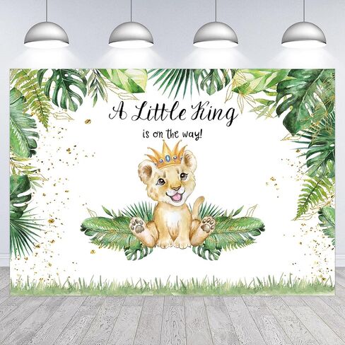 Hilioens 7×5ft Lion Baby Shower Backdrop A Little King is On The Way Background Safari Baby Boy Lion Baby Shower Party Cake Table Decoration Banner Photo Booth Props in Kuwait