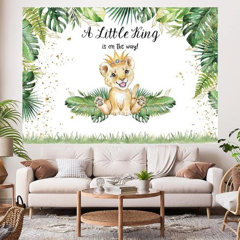 Hilioens 7×5ft Lion Baby Shower Backdrop A Little King is On The Way Background Safari Baby Boy Lion Baby Shower Party Cake Table Decoration Banner Photo Booth Props in Kuwait