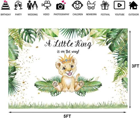Hilioens 7×5ft Lion Baby Shower Backdrop A Little King is On The Way Background Safari Baby Boy Lion Baby Shower Party Cake Table Decoration Banner Photo Booth Props in Kuwait