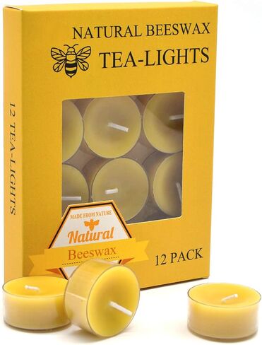 Natural Yellow Beeswax Tealight Candles - 24 pcs - Organic Candle Natural Scent Smokeless Clean Burning in Saudi Arabia
