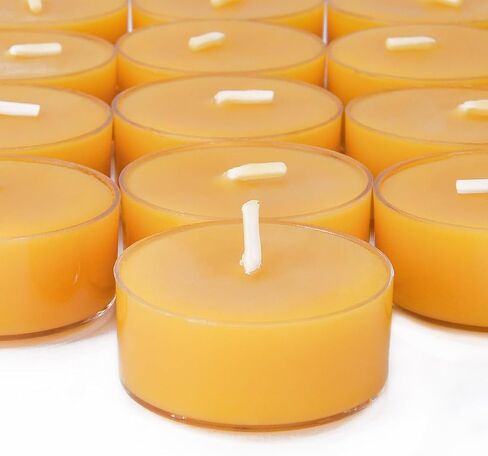 Natural Yellow Beeswax Tealight Candles - 24 pcs - Organic Candle Natural Scent Smokeless Clean Burning in Saudi Arabia