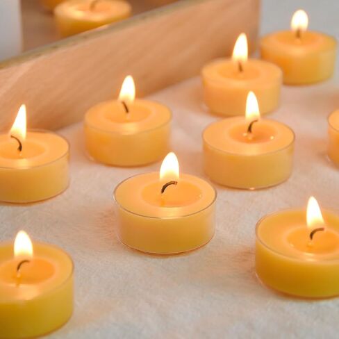 Natural Yellow Beeswax Tealight Candles - 24 pcs - Organic Candle Natural Scent Smokeless Clean Burning in Saudi Arabia