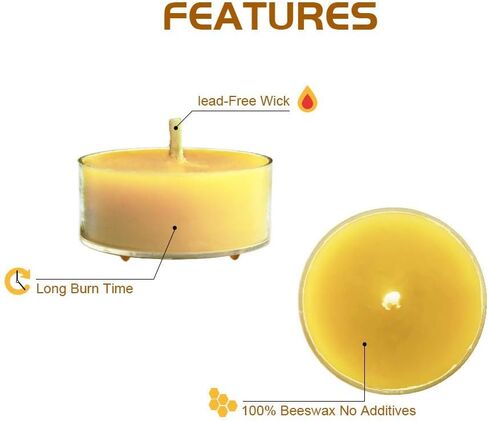 Natural Yellow Beeswax Tealight Candles - 24 pcs - Organic Candle Natural Scent Smokeless Clean Burning in Saudi Arabia