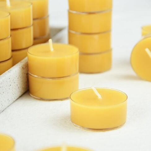 Natural Yellow Beeswax Tealight Candles - 24 pcs - Organic Candle Natural Scent Smokeless Clean Burning in Saudi Arabia