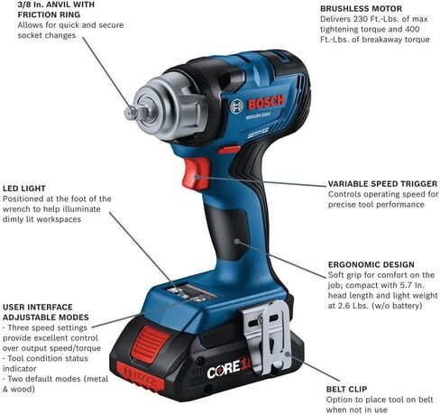 بوش GDS18V-230CN 18 فولت 3/8 بوصة. مفتاح الربط: مدمج بوزن 400 قدم-رطل. ميزة عزم الدوران الانفصالي والإيقاف التلقائي (أداة عارية) in Saudi Arabia