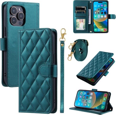 Argyle Wallet Case for iPhone 16 Pro Max 6.9 inch with Wrist Strap Shoulder Strap, Card Slots Folio Purse Luxury PU Leather Stand Cell Phone Cover for i Phone16 16Pro i16 ProMax 16ProMax Red in Saudi Arabia