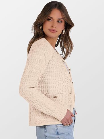 Caracilia Women's Cropped Cardigan Sweaters Open Front Button Down Knit Lady Jackets Outerwear with Pocktes 2024 Fall Clothes in Kuwait