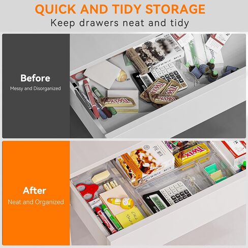 Criusia 26 Pack Large Clear Plastic Drawer Organizer Bins -Heavy Duty Acrylic Kitchen Drawer Organizers and Storage for Utensils -Bathroom Drawer Organizer Trays for Makeup Office Organization in Kuwait