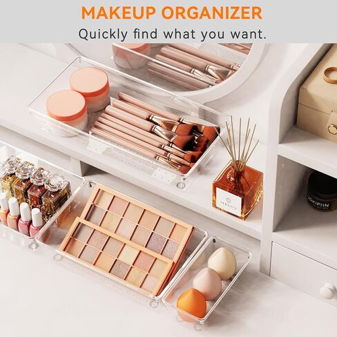 Criusia 26 Pack Large Clear Plastic Drawer Organizer Bins -Heavy Duty Acrylic Kitchen Drawer Organizers and Storage for Utensils -Bathroom Drawer Organizer Trays for Makeup Office Organization in Kuwait