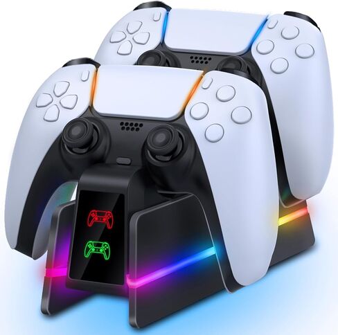 PS5-Controller-Charger-Station, PS5 Charging Station for PS5 Dualsense/Edge Controller with 9 RGB Color Light, Fast PS5 Charging Dock & Controller Holder Stand for PS5/Slim/Pro Controller in Saudi Arabia