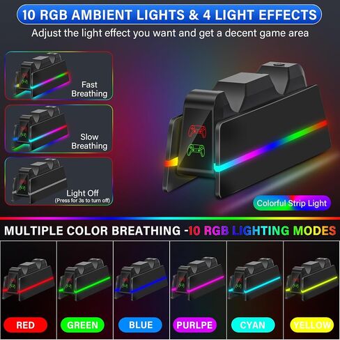 PS5-Controller-Charger-Station, PS5 Charging Station for PS5 Dualsense/Edge Controller with 9 RGB Color Light, Fast PS5 Charging Dock & Controller Holder Stand for PS5/Slim/Pro Controller in Saudi Arabia
