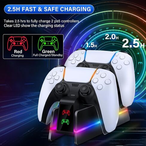 PS5-Controller-Charger-Station, PS5 Charging Station for PS5 Dualsense/Edge Controller with 9 RGB Color Light, Fast PS5 Charging Dock & Controller Holder Stand for PS5/Slim/Pro Controller in Saudi Arabia