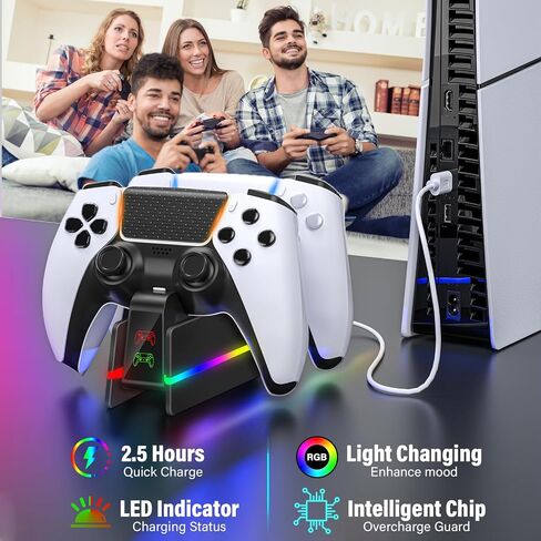 PS5-Controller-Charger-Station, PS5 Charging Station for PS5 Dualsense/Edge Controller with 9 RGB Color Light, Fast PS5 Charging Dock & Controller Holder Stand for PS5/Slim/Pro Controller in Saudi Arabia