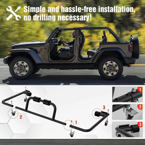 Car Door Storage Rack Bracket Hangers Holder Compatible with 1987-2024 Jeep Gladiator JT & Wrangler JK JL TJ YJ JKU Sliding Stand Cart Movable for 2/4 Door-Black in Kuwait