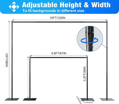 Pipe and Drape Backdrop Stand Kit Backdrop Stand For Parties 8ftx10ft Adjustable Photo Backdrop Stand Heavy Duty Background Stand for Wedding Banquet Decorations in Saudi Arabia
