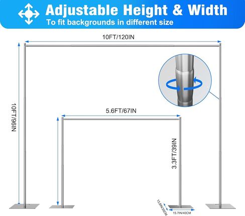 Pipe and Drape Backdrop Stand Kit Backdrop Stand For Parties 8ftx10ft Adjustable Photo Backdrop Stand Heavy Duty Background Stand for Wedding Banquet Decorations in Saudi Arabia