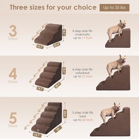 EHEYCIGA Curved Foldable Dog Stairs Ramp for Small Dogs 16" H, 3-Step Dog Steps for Couch Sofa and Chair, Pet Stairs for Cats, Non-Slip Balanced Pet Steps Indoor, Grey in Kuwait