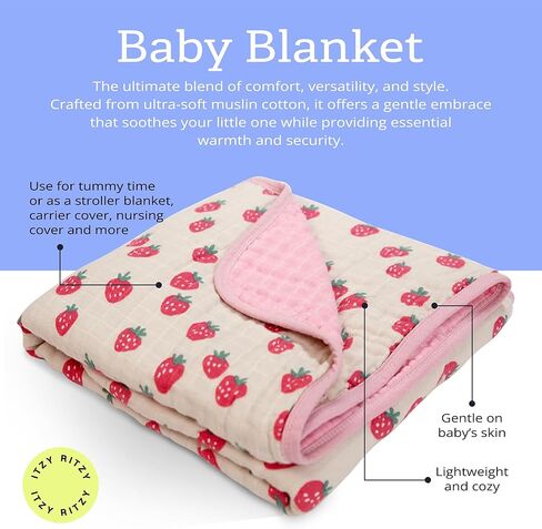 Itzy Ritzy Baby Blanket – Soft Cotton Muslin Multi-Use Blanket - Can Be Used as a Tummy Time Mat, Nursing Cover, Stroller Shade & More – Measures 30" x 40", Machine Washable (Checkerboard) in Kuwait