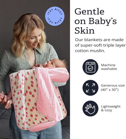 Itzy Ritzy Baby Blanket – Soft Cotton Muslin Multi-Use Blanket - Can Be Used as a Tummy Time Mat, Nursing Cover, Stroller Shade & More – Measures 30" x 40", Machine Washable (Checkerboard) in Kuwait