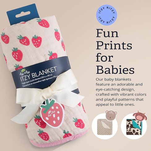 Itzy Ritzy Baby Blanket – Soft Cotton Muslin Multi-Use Blanket - Can Be Used as a Tummy Time Mat, Nursing Cover, Stroller Shade & More – Measures 30" x 40", Machine Washable (Checkerboard) in Kuwait