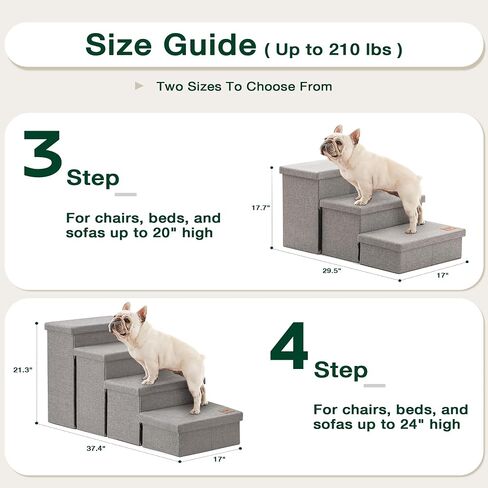 Love's cabin Dog Stairs for High Bed, Foldable Pet Stairs for Small Medium or Large Dogs Puppy with Storage for Bed or Couch, Cat Dog Steps Ramp with Zip up to 200 lbs, Solid Grey, 3 Steps in Saudi Arabia