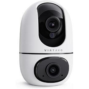 virtavo EggSentry Indoor Security Camera, Dual-Lens & Split View, 360° PTZ Baby Monitor & Pet Cam, Motion Tracking, 2-Way Audio, Night Vision, Cloud/SD Storage, Phone App, 2.4GHz WiFi