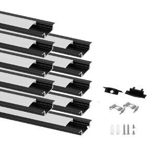 Besseto 10 Pack 6.6ft 2M Recessed LED Aluminum Channel,Black LED Strip Light Diffuser Aluminum Channel Profile Housing Track for 12mm Width LED Strip Light (Black-6.6ft, 10)