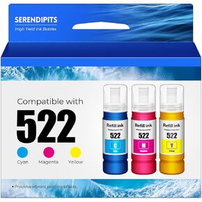 522 Ink Bottle Color Combo Pack ET-2800 ET-2400 ET-4800 ET2800 Replacement for Epson 522 Ink Refill Bottle Color for Ecotank ET-2803 ET-2840 ET-2720 ET-4700 ET-4810 2400 Printer (Cyan/Magenta/Yellow)
