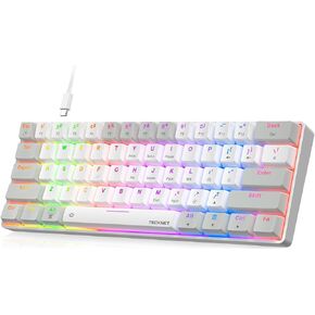 TECKNET 60% Mechanical Gaming Keyboard, Ultra-Compact 61 Keys Mini Wired RGB Backlit Keyboard with Red Switch, Portable Clicky Keyboard for PC, Mac, and Gamers,White