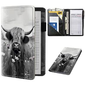 Server Book for Waitress,Leather Waitress Book Organizer with Zipper Pocket Waiter Book Server Wallet Fit Server Apron and Guest Check Books for Servers Waitress Notepad,Cute Horse Black/White